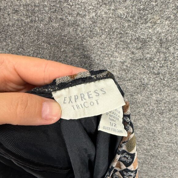 Express Skirt Women 1/2 Black Plaid Maxi Long Zipper High Rise Lined Rayon - Picture 5 of 7